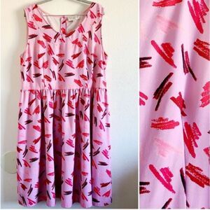 Rachel Antonoff for gb lipstick print dress 16W artsy Barbiecore vibrant funky